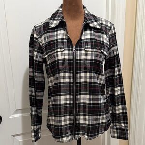 Chaps Black and White Plaid Flannel Zip up Shacket